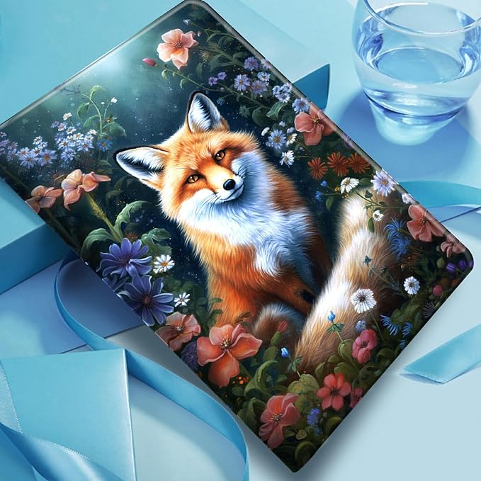 Case for iPad Pro 13 Inch Case 2024 M4 (7th Generation) PU Leather Smart Protective Cover with Auto Sleep/Wake for iPad Pro 13 2024Fox in Flowers