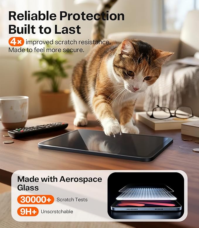TORRAS for iPad mini 7 (A17 Pro) Screen Protector iPad mini 6 Screen Protector Military Grade Shatterproof TOP 9H+ Tempered Glass One-Pull Installation Anti-Scratch Bubble Free HD Clarity