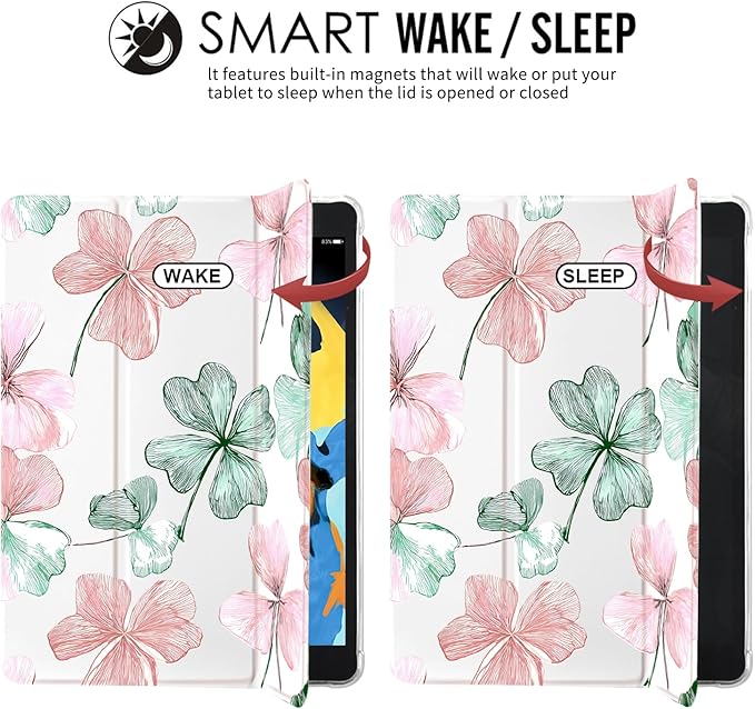 JOYLAND Flower Case for iPad 10th Generation Case 10.9 inch/iPad (A16) 11th Generation 11 Inch 2025 with Pencil Holder-Trifold Stand Protective Cover with Soft TPU BackWhite