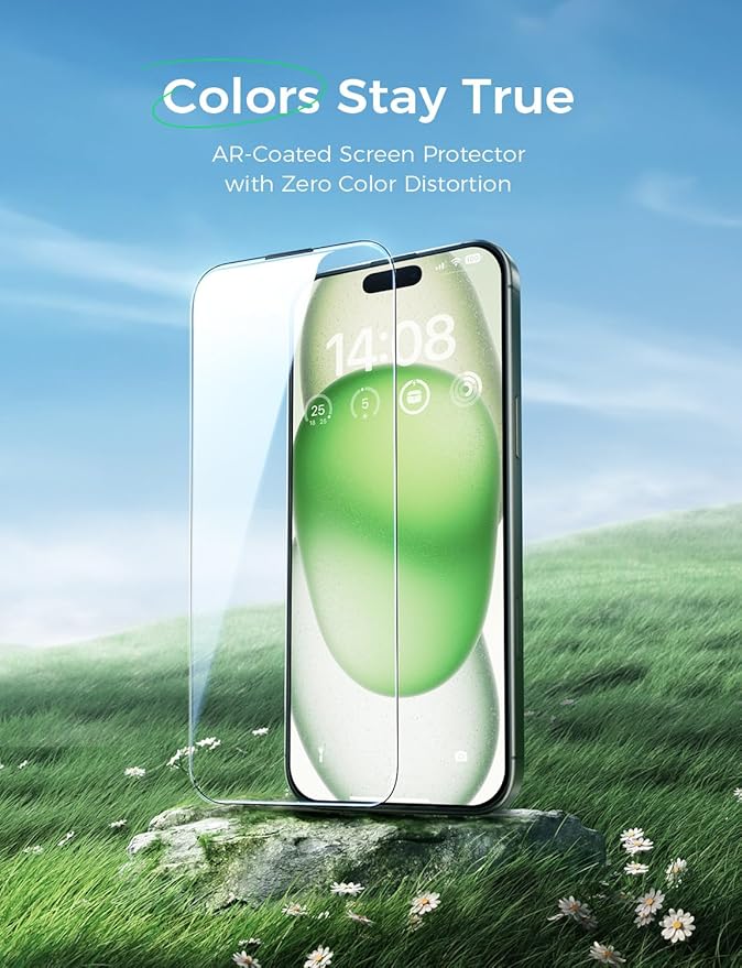 MAGIC JOHN 2 Pack for iPhone 15/iPhone 16 Screen Protector (6.1) Eye Protection HD Clear Auto Dust-Elimination 9H Tempered Glass &amp Scratch Resistance Full Edge Coverage