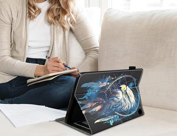 Case for All-New Amazon Fire HD 10 &amp 10 Plus Tablet 10.1 (13th/11th Generation 2023/2021 Release) Slim PU Leather Stand Cover with Card Slot &amp Auto Wake/Sleep Dreamcatcher Bald Eagle