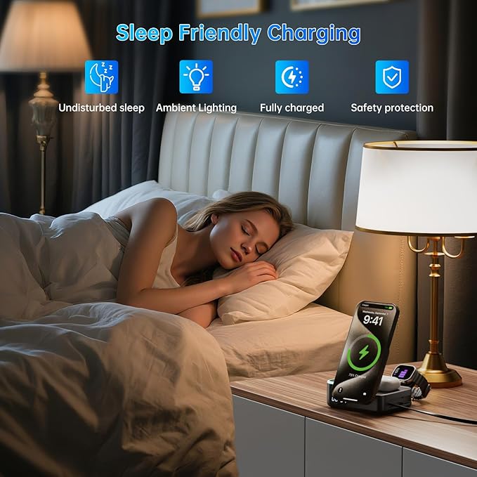 Qi2 Wireless Charger 8in1 Magnetic Wireless Charger Fast Charging Station for iPhone 65W Fast Foldable Charger with LED Clock USB-C/A Ports Multi-Device Charging Travel charged MagSafe Compatible