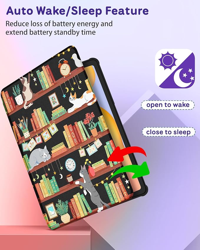 5-for Tab S6 Lite-Cat Bookshelf