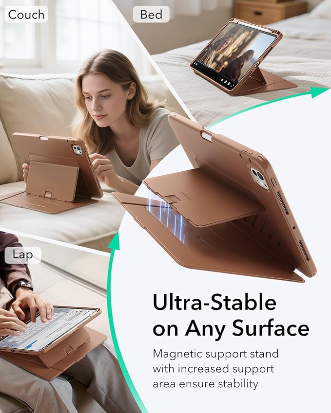 ESR for iPad Pro 11 Inch Case (M5/M4) 2025/2024 Vertical Stand Cover Multi Stand Angles Ultra-Stable Case with Pencil Holder Flip Series Brown