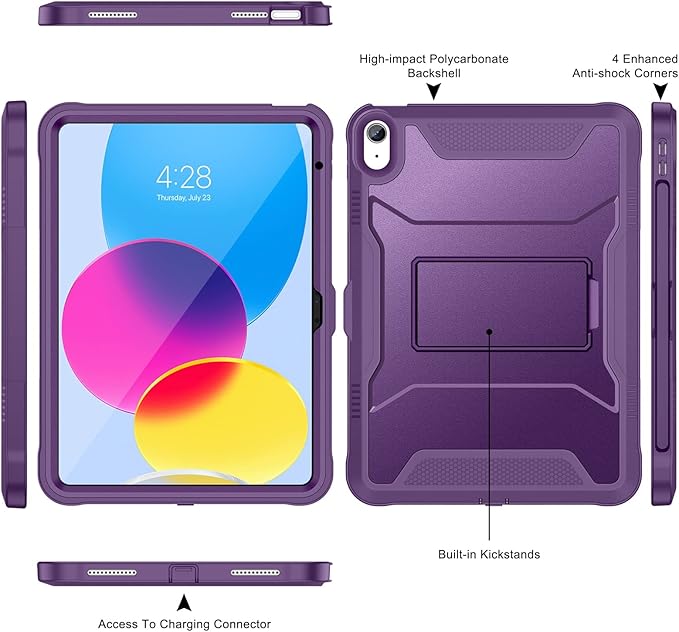 Soke Case for iPad (A16) 11th Generation 11-inch 2025 iPad 10th Generation 10.9-inch 2022 with Built-in Screen Protector and Kickstand Rugged Full Body Protective Cover - Purple