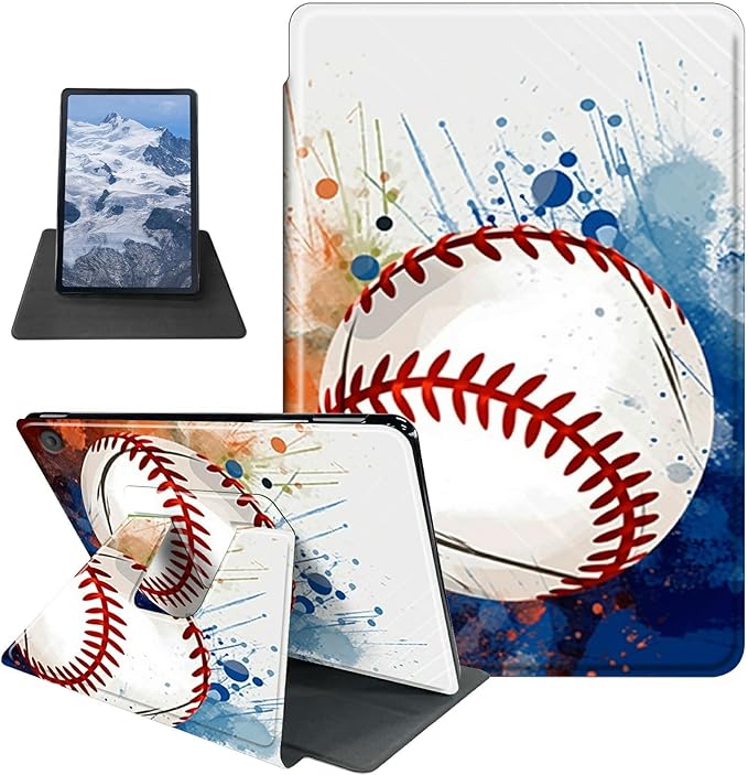 Case for Kindle Fire HD 8 Tablet (8th/7th/6th Generation 2018/2017/2016 Release) Baseball Theme 360 Degree Rotating Stand Protective Cover with Auto Sleep/Wake for HD 8 Tablet