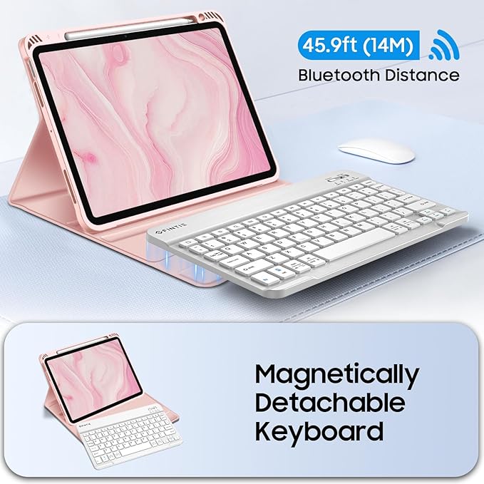 Fintie Keyboard Case for iPad Air 11-inch M4/M3/M2 (2026/2025/2024) iPad Air 5th/4th Generation (2022/2020) 10.9 Inch - Soft TPU Cover w/Magnetically Detachable Bluetooth Keyboard Rose Gold