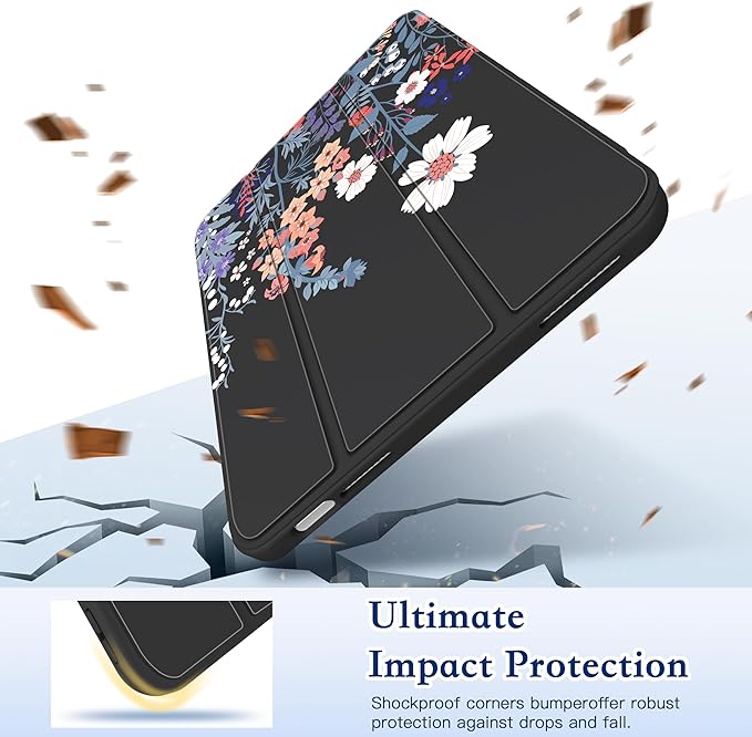 CISSOOK Case for iPad (A16) 11th Generation 11 Inch 2025/iPad 10th Generation 10.9 Inch 2022 Slim Lightweight Stand Cover with Hard Transparent Back Shell with Auto Wake/Sleep Wild Flower