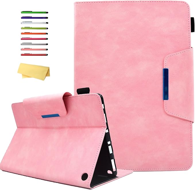 Folio Case for Amazon Kindle Fire HD 8/Fire HD 8 Plus (12th/10th Generation 2024/2022/2020) 8 UUcovers PU Leather Magnetic Smart Cover with Stand/Pencil Holder/Pockets [Auto Sleep/Wake] Pink