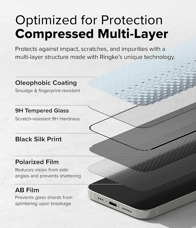 Ringke Easy Slide Privacy [Anti Spy] Compatible with iPhone 17e 16e 14 13 13 Pro Screen Protector Easy to Install Case Friendly Tempered Glass with Simple installation Tool - 2 Pack
