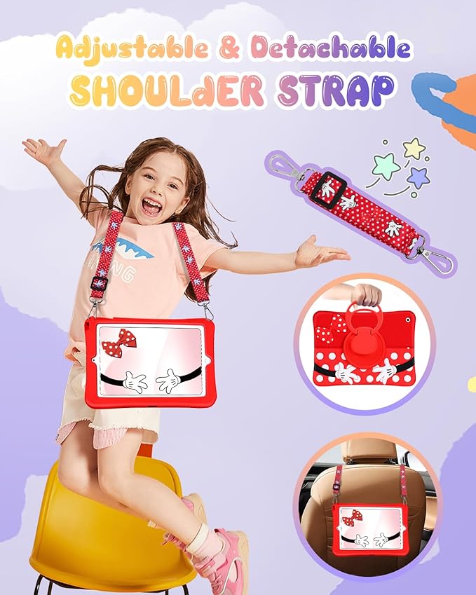 Cute Case for iPad 9th/8th/7th Generation - Silicone 3D Design for Girls Women Teens Girly Kawaii Funny Cartoon Soft Stand for iPad Case 9th/8th/7th Generation with Lanyard 10.2 InchRed