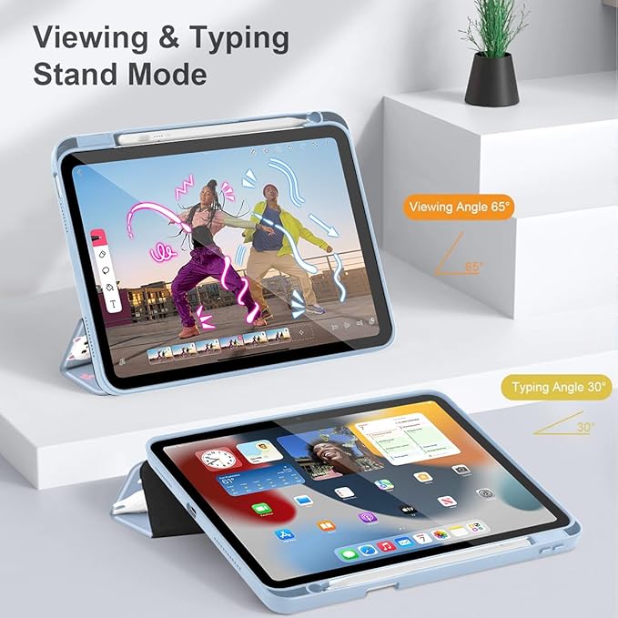 Tuiklol Case for iPad 11 inch (A16 Chip) 2025 Gen 11th / iPad 10.9 inch 2022 10th Gen Buit in Pencil Holder with Shockproof Cover Clear Transparent Back Shell Auto Wake/SleepCat-Blue