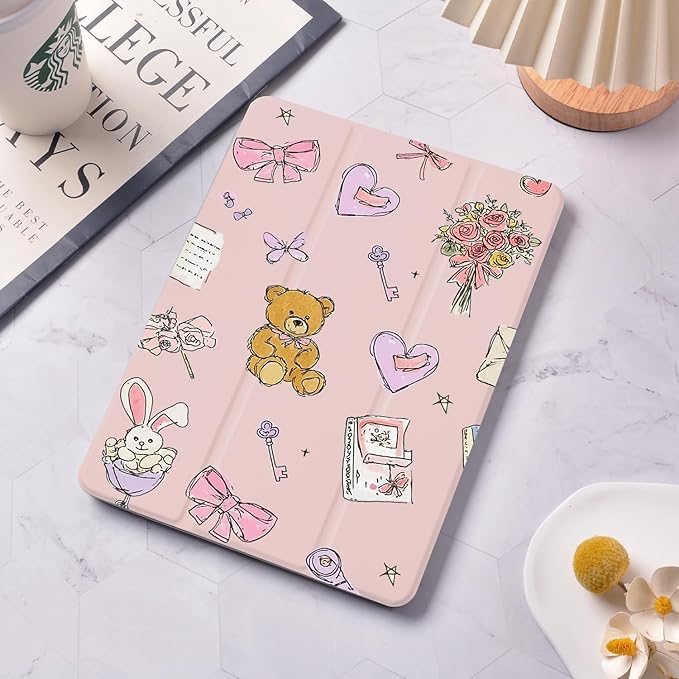 Cute Girls Preppy Case for iPad mini 7 (A17 Pro) 2024/iPad Mini 6 2021 8.3 Inch with Pencil Holder Trifold Stand Pink Leather Girly Cover Clear Back Shell Auto Wake/Sleep