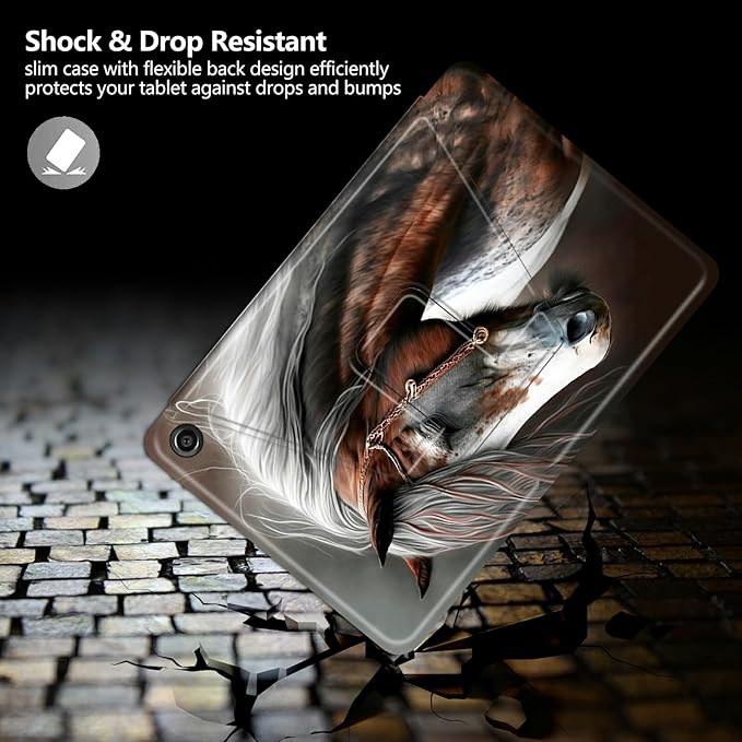 Case for Kindle Fire HD 8 &amp Fire HD 8 Plus Tablet (12th /10th Generation 2024/2022/2020 Release) Horse Theme 360 Degree Rotating Stand Protective Cover with Auto Sleep/Wake
