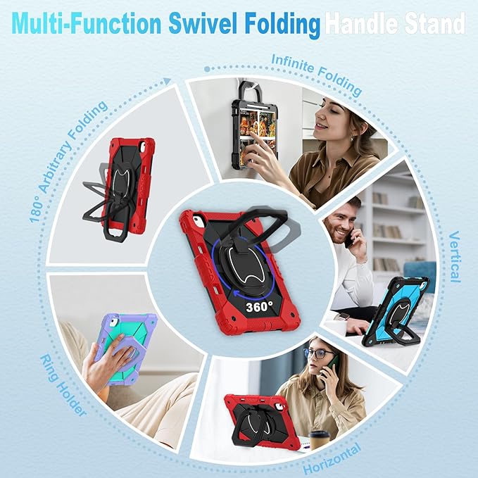 WESOROL Cases for iPad Air 13 Inch Case 2025/2024 with Pencil Holder/Screen Protector/360 Rotating Stand/Shoulder StrapMilitary Grade Shockproof Cover for iPad Air M3/M2 CaseRed Black