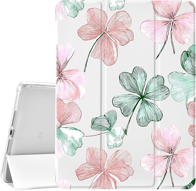 JOYLAND Flower Case for iPad 10th Generation Case 10.9 inch/iPad (A16) 11th Generation 11 Inch 2025 with Pencil Holder-Trifold Stand Protective Cover with Soft TPU BackWhite