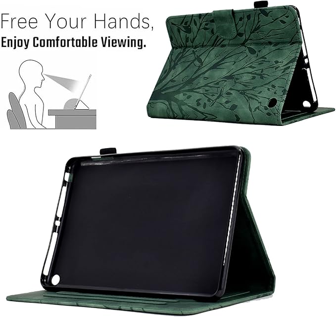 for Amazon Kindle Fire HD 8 &amp Fire HD 8 Plus Case (12th/10th Generation 2024/2022/2020) 8 UUcovers Embossed Magneic Smart Cover with Stand/Pencil Holder [Auto Sleep/Wake] Green Lucky Tree