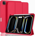 ZryXal iPad Pro 11 Inch Case (M5) 2025/ (M4) 2024 (Model: A2836/A2837/A3006) Trifold Stand Smart Cover with Pencil Holder and Soft TPU Back Auto Wake/Sleep (Red)