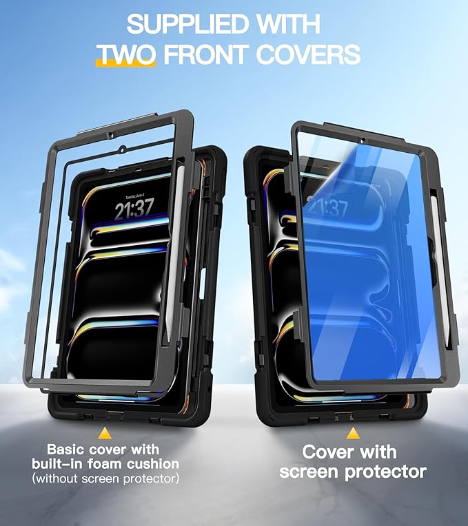 BRAECN Case for iPad Pro 11 inch M5 2025 &amp M4 2024 4 Layers Heavy Duty Full-Body Protection Screen Protector Pencil Holder 360° Rotating Handle Kickstand Shoulder Strap Kids Friendly