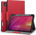 Antbox for iPad Pro 11 Inch Case M5 2025/M4 2024 Built-in Pencil Holder Fully Supports Pencil Pro/USB-C Auto Sleep/Wake Function Vegan Leather (Red)