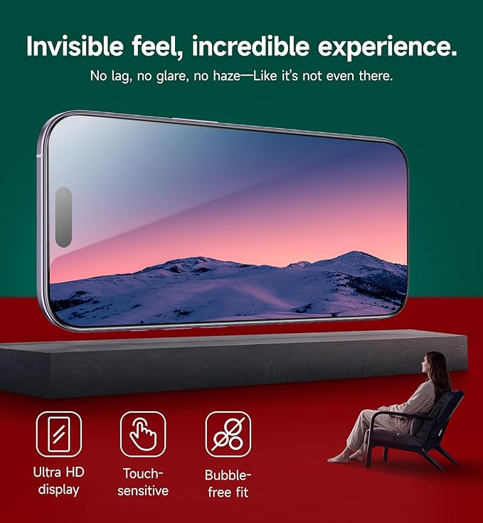 SURITCH 2-Pack for iPhone 17/ iPhone 16 Pro Tempered Glass Screen Protector 9H+ Hardness Fingerprint Resistant Military-grade Shatterproof Glass Film with Installation Tool for Christmas