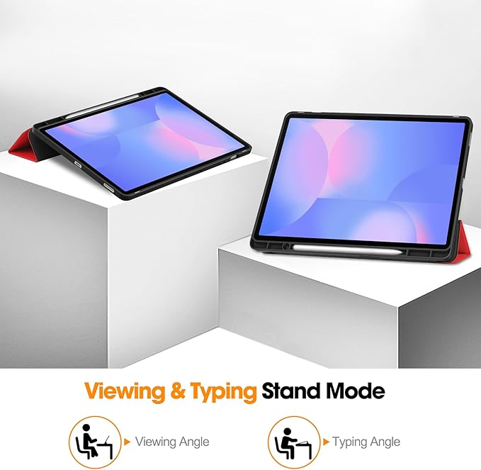 Case for Samsumg Galaxy Tab S10 FE+/S10 FE Plus 13.1 Inch 2025 (Model: SM-X620/SM-X626B) Trifold Stand Smart Cover with S Pen Holder [Auto Wake/Sleep] PU Leather Soft TPU Bumper Shell Red