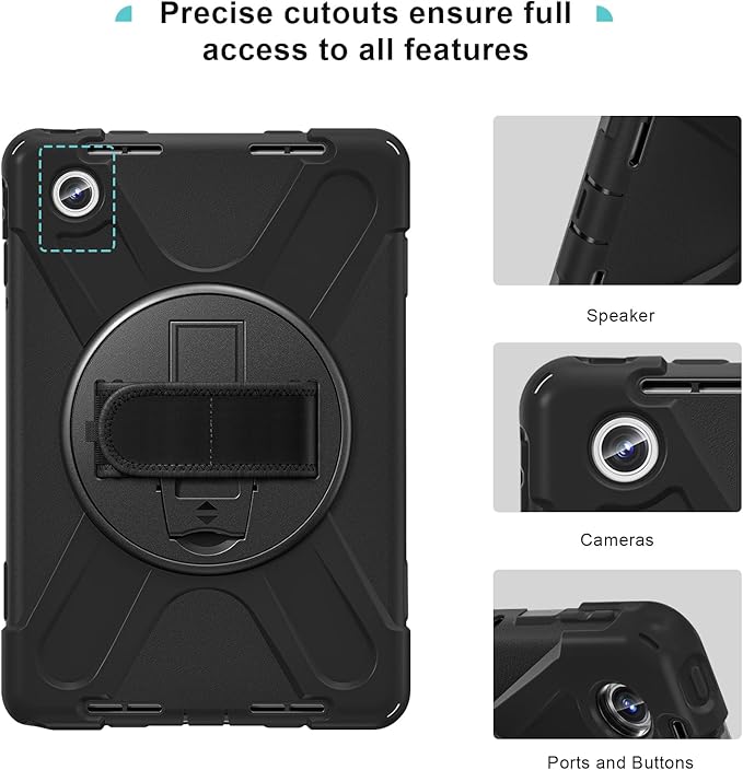 ProCase Protective Case for Lenovo Idea Tab 11 2025 / Tab M11 2024 / Lenovo Tab K11 LTE 2024 Rugged Heavy Duty Shockproof Rotating Kids Cover with 360° Rotate Kickstand &amp Shoulder Strap -Black