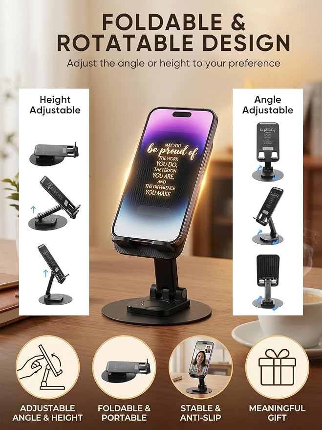 10 Pcs Employee Appreciation Gifts Bulk 360 Rotating Phone Stand for Desk Cell Phone Holder with Inspiring Quote Thank You Gift for Worker Teachers Nurses (Work Pride)