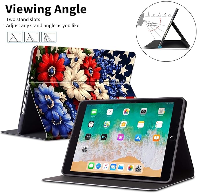 ffor iPad Pro 12.9 Case 6th/5th/4th Generation 2022/2021/2020-Slim PU Leather Stand Smart Cover with Auto Wake/SleepRed White and Blue Flower Flags