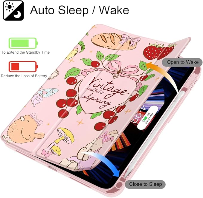 Mektron for 11th Generation iPad 11-inch A16 chip 2025 Cover with Pencil Holder Fit 10th Generation iPad 10.9-inch A14 chip 2022 Shockproof Clear Shell Y2K Clipart