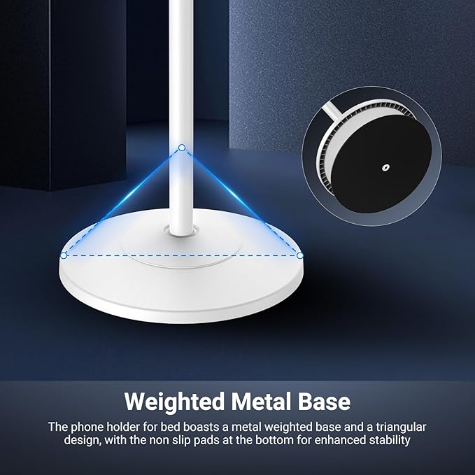 NEEWER Basics Phone Floor Stand with Horizontal Extension Arm Adjustable Cell Phone Holder Clamp Mount Compatible with iPhone Samsung for Video Recording Bed Lying Down Weighted Base ST009 White