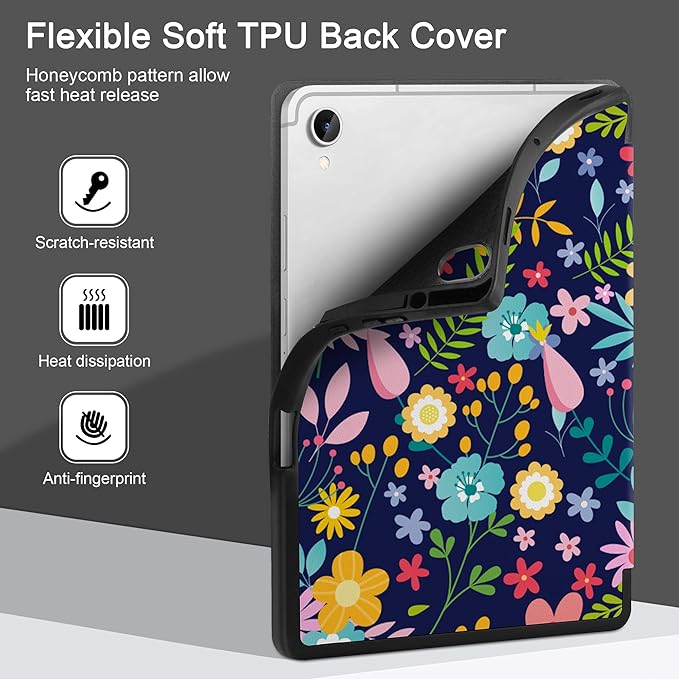 DONGKE Case for Samsung Galaxy Tab S11 5G 11 2025 Model (SM-X730/X736B) Slim Lightweight Trifold Stand Cover with S Pen Holder Auto Sleep/Wake Soft TPU Shockproof Back Beautiful Flowers