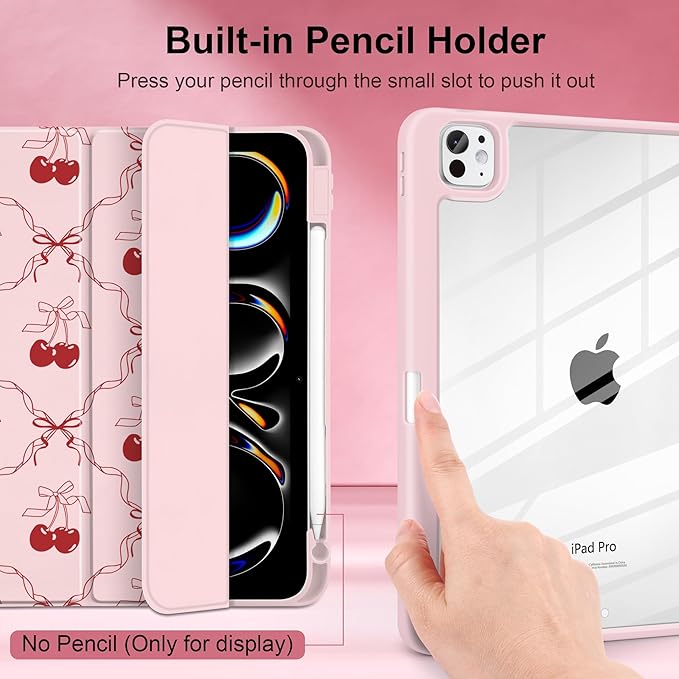 DONGKE for iPad Pro 11-Inch Case (M5 2025 / M4 2024) 6th/5th Generation [Auto Sleep/Wake &amp Pencil Pro Holder] Clear Acrylic Back Smart Trifold Stand Cover Ribbon Swirl