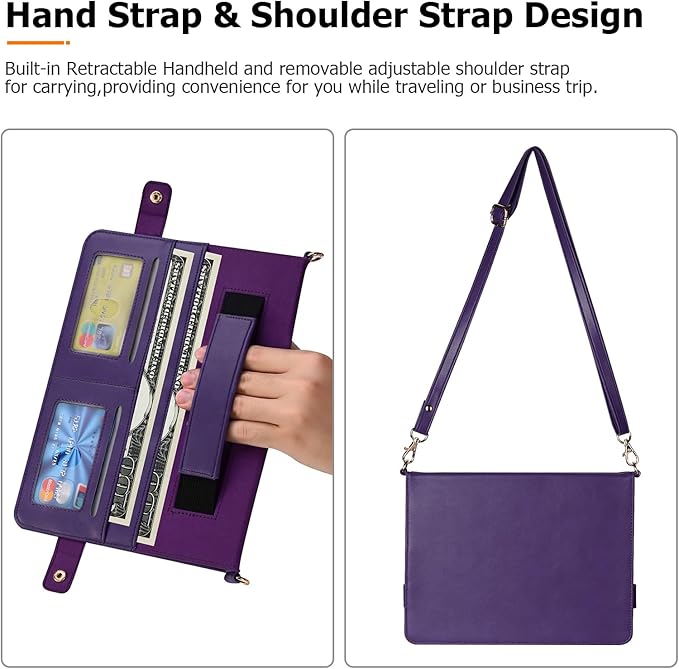 Dteck for iPad 10th Generation Case 2022 Premium PU Leather Business Stand Smart Auto Wake/Sleep Cover Shoulder/Hand Strap Card Slots Wallet Case with Pencil Holder for iPad 10th Gen 10.9Purple