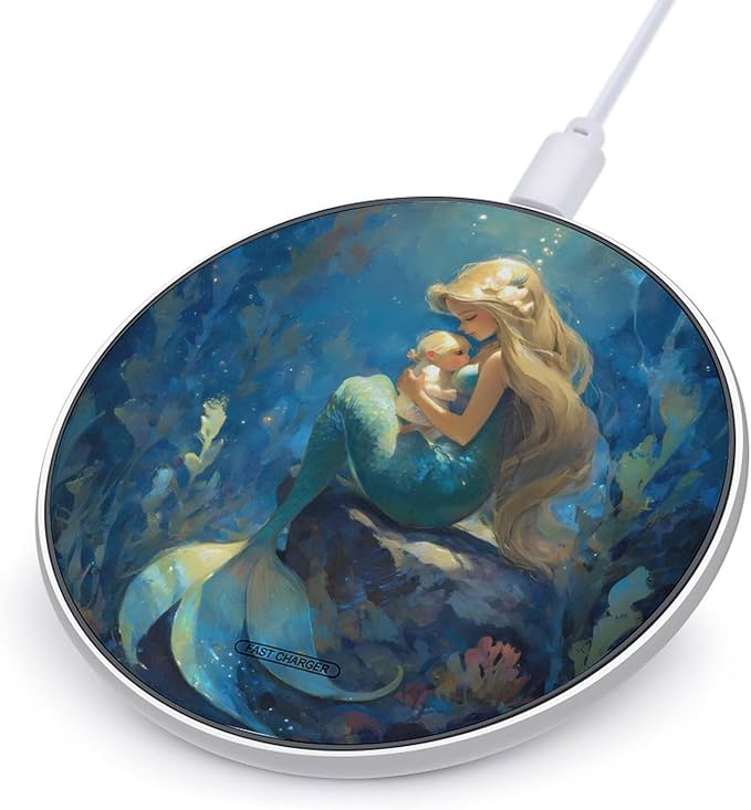 Mermaid Mother Fast Portable Charger 10W Funny Graphic Phone Charging Pad with USB Cable
