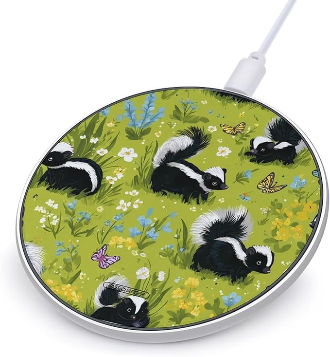 Skunks Flowers Fast Portable Charger 10W Funny Graphic Phone Charging Pad with USB Cable