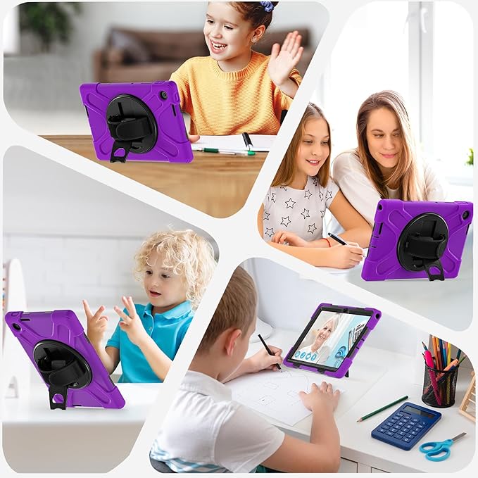 Tablet Case Compatible with Lenovo Tab 10.1(TB-311XU) /K10C TB311FU 2025 Case Protective Heavy Duty Rugged Shockproof Drop Protection Cover Shoulder Strap for Kids Silicone Cover(Purple)