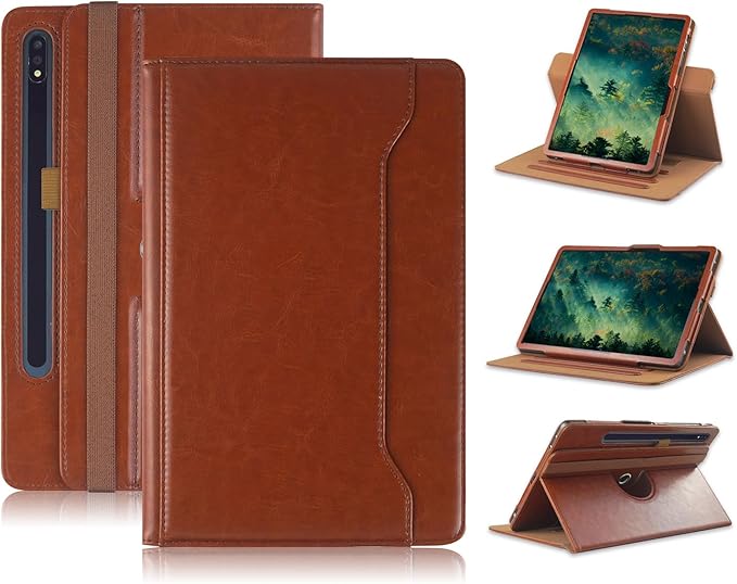 Case Compatible with Tablet Samsung Galaxy Tab S9 FE Plus S9 Plus S8 Plus S7 FE S7 Plus 12.4 InchCover 360° Rotating Stand PU Leather for Galaxy Tab S9 FE+ S9 + S8+ S7+ 12.4Brown