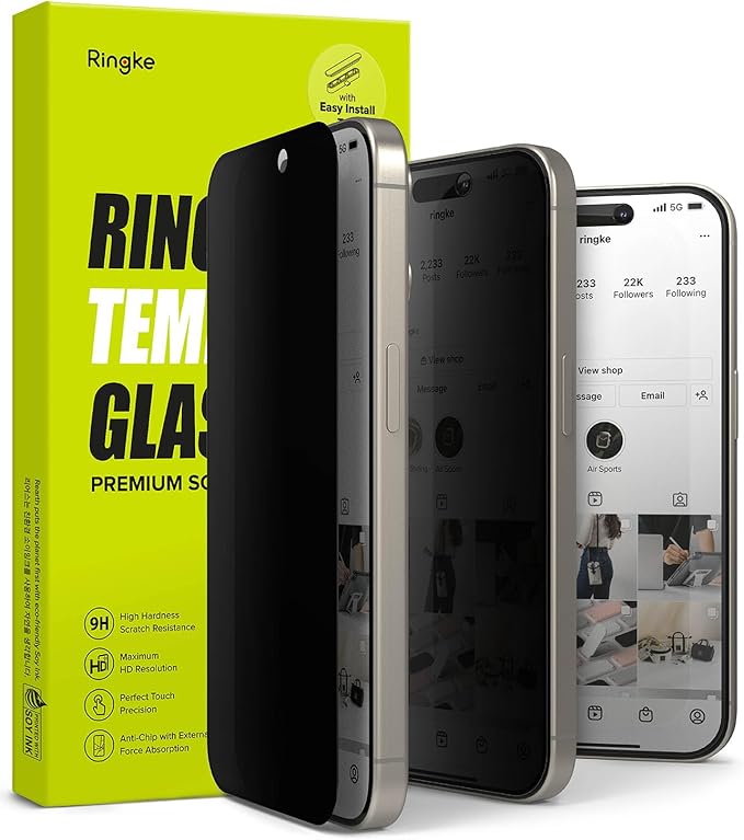 Ringke Privacy Glass [Feel Better in Public] Compatible with iPhone 15 Pro Max Screen Protector Easy to Install Case Friendly Tempered Glass Anti-spy Privacy Screen Protector with Installation Tool