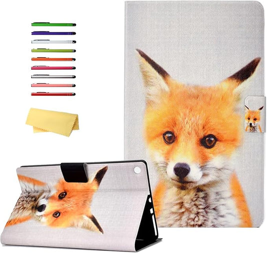 for Amazon Kindle Fire HD 10 Case 9th/7th/5th Generation (2019/2017/2015) 10.1 inch with Card Slots Pockets [Auto Wake/Sleep] Folio Stand PU Leather Smart Magnetic Wallet Cover Yellow Fox