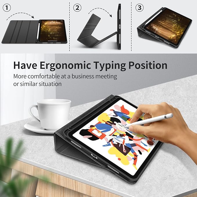 H HOLIMET Case for iPad (A16) 11th Generation 11 Inch 2025/iPad 10th Generation 10.9 Inch 2022 New with Pencil Holder Protective Cases Shockproof Cover Vegan Leather Black