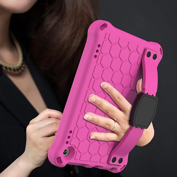 Bumper Case for Fire HD 8/Plus 10th Gen (2020 Only) Techcircle Shockproof Hand Belt Stand Cover Kids EVA Foam Honeycomb Protective Case with Shoulder Strap Handle Light Cover Rose