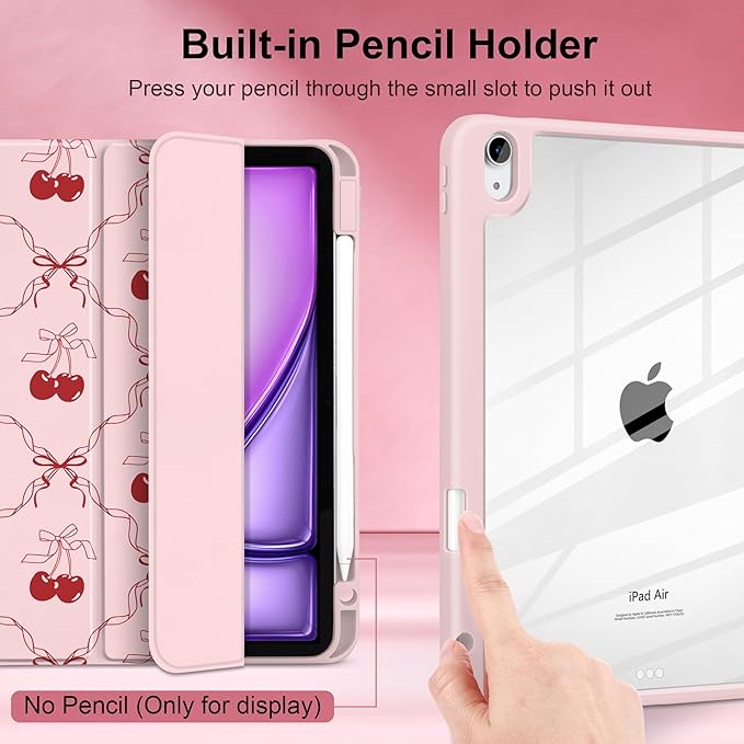 DONGKE Case for iPad Air 11-inch M4 2026 &amp M3 2025 &amp M2 2024 iPad Air 5th/4th Generation 10.9 2022/2020 [Built-in Pencil Holder] Clear Acrylic Back Trifold Stand Smart Cover Ribbon Swirl