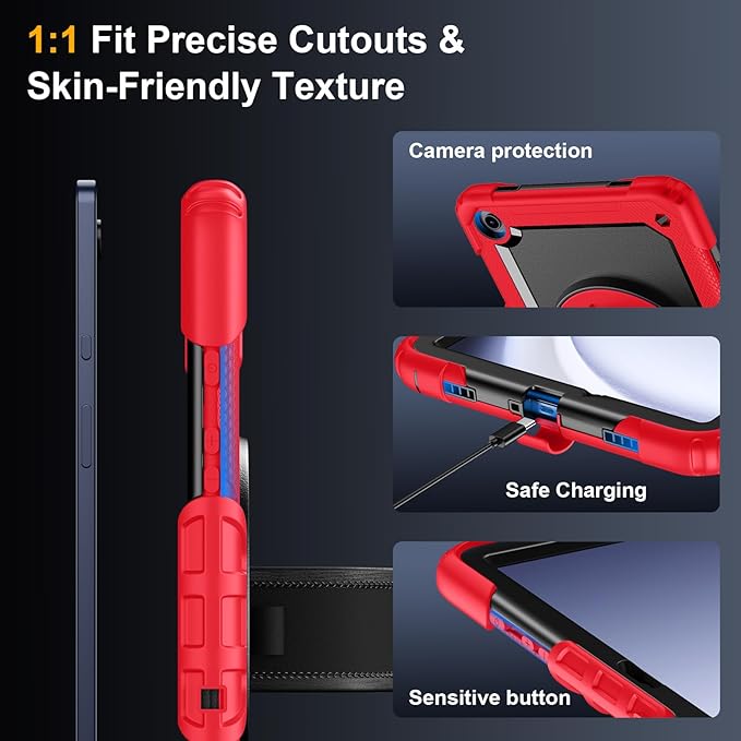 Case for Samsung Galaxy Tab A9+/A9 Plus 11 Inch 2023(SM-X210/X216/X218) Ubearkk Full-Body Drop Protection Case with Screen Protector 360° Rotating Stand and Hand/Shoulder Strap Red