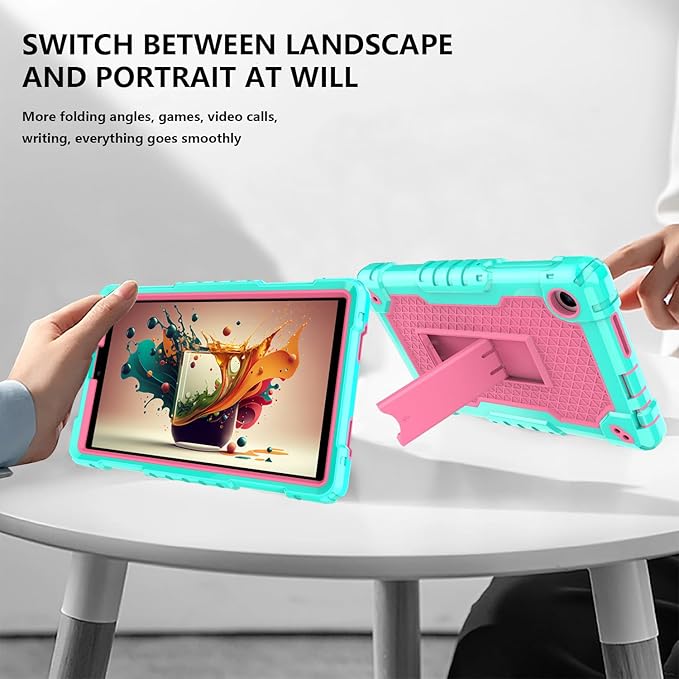 for TCL Tab 8 V/TCL AT&ampT Tab 8 SE (6048E) Tablet Case with Screen ProtectorSoft Silicone Rubber Heavy Duty Hybrid Had Back Shell Protection Build in Kickstand (Green/Pink/2 PCS)