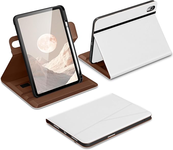 DTTO for iPad A16 Case iPad 11th / 10th Generation Case (2025/2022) 360 Degree Rotating Premium Leather Folio Stand Cover with Pencil Holder White