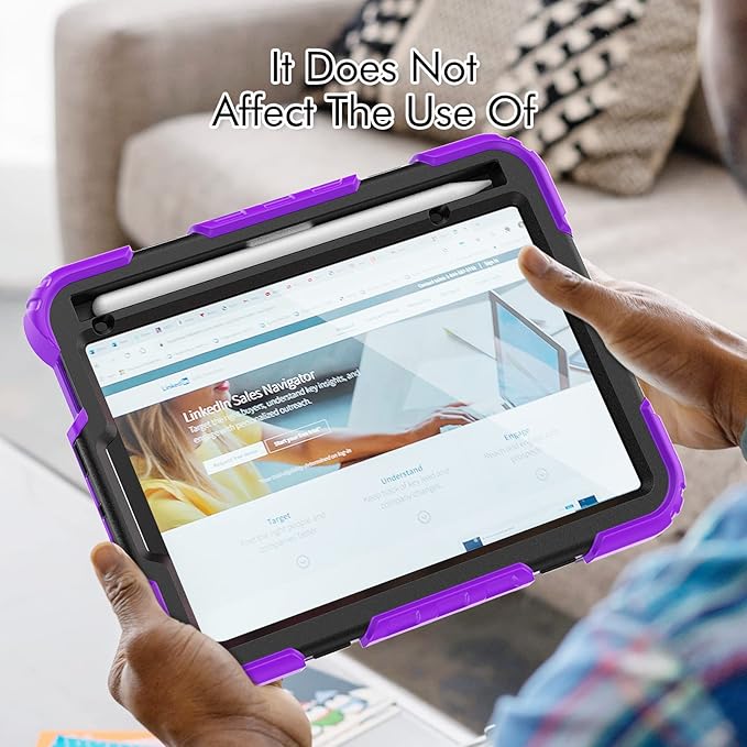 Case for iPad mini 7 (A17 Pro) 2024/ Mini 6 8.3'' with Pencil Holder Screen Protector [360 Rotating Hand Strap] &ampStand &ampShoulder Strap Shockproof Case for iPad mini 7th/6th Generation Purple