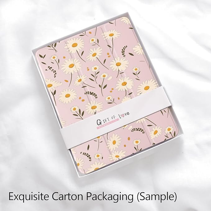 Cute Daisy Flower for iPad mini 7 A17 Pro 2024/iPad Mini 6 Case with Pencil Holder Auto Sleep/Wake Pink Leather Soft TPU Back Cover
