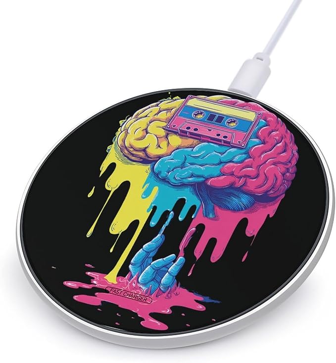 Music Brain Cassette Tape Phone Charger Magnetic Charging Pad Anti-Slip with USB Cable