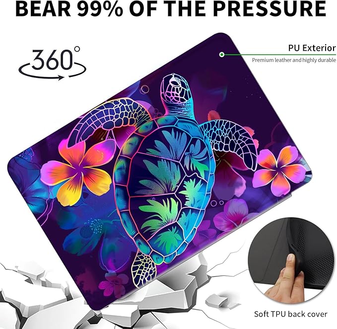 Case for Samsung Galaxy Tab S10 Plus/ S9 FE Plus/ S9 Plus 5G Tablet 12.4 Inch Case360 Degree Rotating Swivel PU Leather Stand Flip Folio Cover with Auto Wake/SleepGlitter Sea Turtle